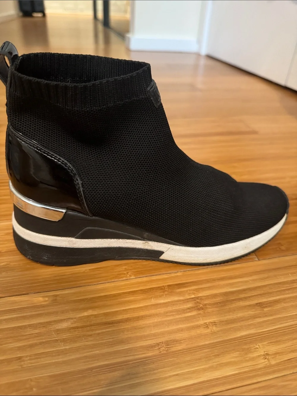 Michael Kors Black Knit Sock Sneakers with White Sole